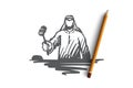 Justice, judge, indictment, Muslim concept. Hand drawn isolated vector.