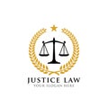 Justice law badge logo design template. emblem of attorney logo vector design. scales vector illustration