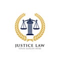 justice law badge logo design template. emblem of attorney logo vector design. scales and pillar vector illustration