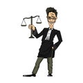 Justice and Law Cartoon Character holding the Scales of Justice