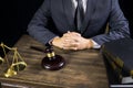 justice and law concept.Male judge in a courtroom working on wood table with documents., attorney court judge justice gavel legal Royalty Free Stock Photo