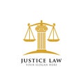 justice law logo design template. attorney logo vector design. scales and pillar of justice vector