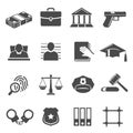 Justice and law vector glyph icons set