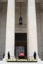 Justice Ruth Bader Ginsburg`s casket by Supreme Court Building, vertical. Royalty Free Stock Photo