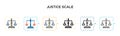 Justice scale vector icon in 6 different modern styles. Black, two colored justice scale icons designed in filled, outline, line Royalty Free Stock Photo