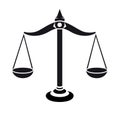 Justice scales black and white icon. Weight balance symbol silhouette.