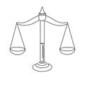 Justice scales continuous one line drawing. Weight balance symbol outline silhouette. Libra or law identity concept Royalty Free Stock Photo