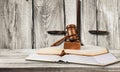 Justice Scales and book and gavel on wooden Royalty Free Stock Photo