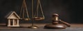 Justice Scales, Gavel, and House Model: Real Estate and Legal Issues Royalty Free Stock Photo
