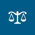 Justice Scales Icon On Blue Background. Blue Flat Style Vector Illustration Royalty Free Stock Photo