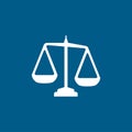 Justice Scales Icon On Blue Background. Blue Flat Style Vector Illustration Royalty Free Stock Photo