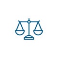 Justice Scales Line Blue Icon On White Background. Blue Flat Style Vector Illustration Royalty Free Stock Photo