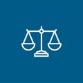 Justice Scales Line Icon On Blue Background. Blue Flat Style Vector Illustration Royalty Free Stock Photo