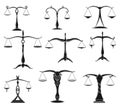 Justice scales silhouette collection. Mechanical balancing scales, symbol of law and judgment, punishment and truth Royalty Free Stock Photo