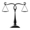 Justice scales silhouette. Mechanical balancing scales, symbol of law and judgment, punishment and truth, measuring