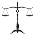 Justice scales silhouette. Mechanical balancing scales, symbol of law and judgment, punishment and truth, measuring