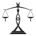 Justice scales silhouette. Mechanical balancing scales, symbol of law and judgment, punishment and truth, measuring