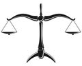 Justice scales silhouette. Mechanical balancing scales, symbol of law and judgment, punishment and truth, measuring Royalty Free Stock Photo