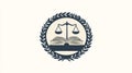 Justice Scales Symbol with Open Book and Laurel Wreath Vector Graphic Royalty Free Stock Photo