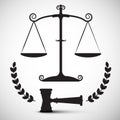 Justice Scales Symbol. Vector Law Hammer