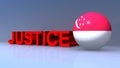 Justice with Singapore flag on blue