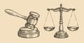 Justice sketch. Jurisdiction, business concept vintage vector