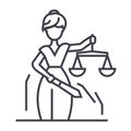 Justice statue vector line icon, sign, illustration on background, editable strokes Royalty Free Stock Photo