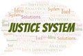 Justice System typography vector word cloud.