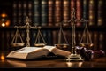 Justice tableau Law books, gavel, and scales symbolize legal authority Royalty Free Stock Photo