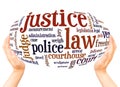 Justice word cloud hand sphere concept Royalty Free Stock Photo
