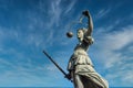 Justitia monument in Frankfurt roemerberg low angle Royalty Free Stock Photo