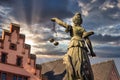 Justitia monument back view sunset Royalty Free Stock Photo