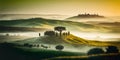 Golden Hour in Tuscany, beautiful Sunrise over Rolling Hills, countryside Landscape View, Panorama Royalty Free Stock Photo