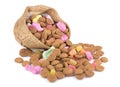 Jute bag with ginger nuts and sweets. Royalty Free Stock Photo