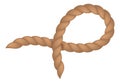 Jute lasso. Brown nautical cable. Curved rope