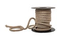 Jute rope is wound on a plastic spool on a white background. Rope isolate Royalty Free Stock Photo