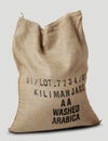 Jute sack filled with label African coffee