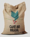 Jute sack filled with label Brazilian coffee