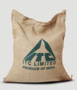 Jute sack filled with label India coffee