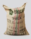 Jute sack filled with label Tula coffee