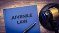 Juvenile law book and gavel on wooden table. Royalty Free Stock Photo