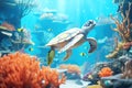 juvenile sea turtle navigating through coral maze