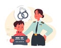 Juvenile, underage crime. Female police officer arrest a boy. Criminal behavior