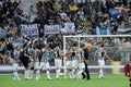 Juventus players celebrate the victory at the end of the game