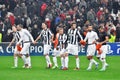 Juventus players greet their fans in the stands