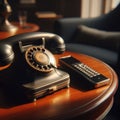 Old antique telephone sits next to modern cordless phone Royalty Free Stock Photo