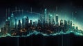 City skyline with a prominent line graph superimposed in the foreground Royalty Free Stock Photo