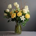 Juxtaposition Of Yellow Roses And White Lilies In A Vase Royalty Free Stock Photo