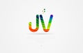 jv j v rainbow colored alphabet letter logo combination
