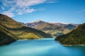 Jvari Reservoir Enguri River between the mountains, Georgia Royalty Free Stock Photo